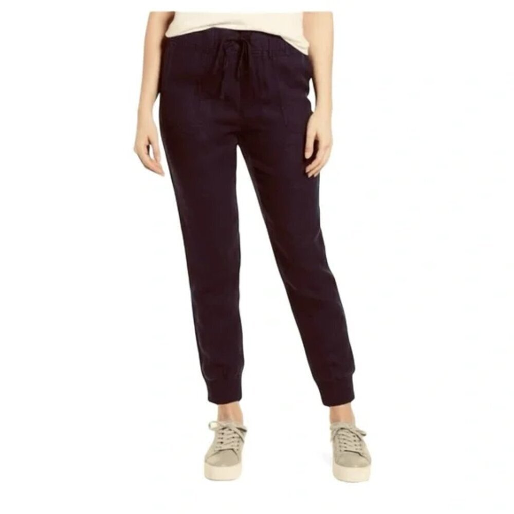 CASLON Black Linen Drawstring Joggers Nordstrom L